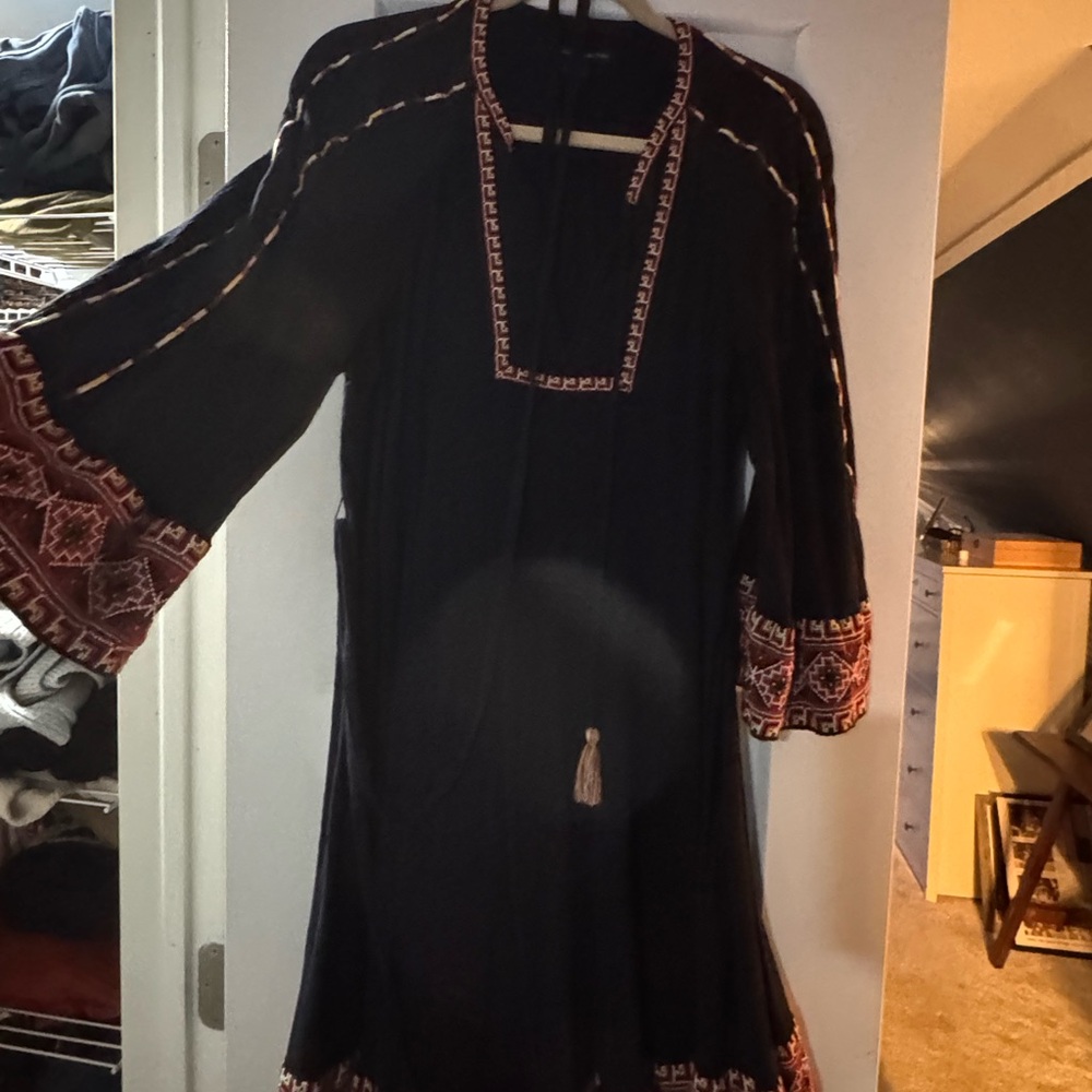 French Connection Black Dress with Red and Yellow Accents